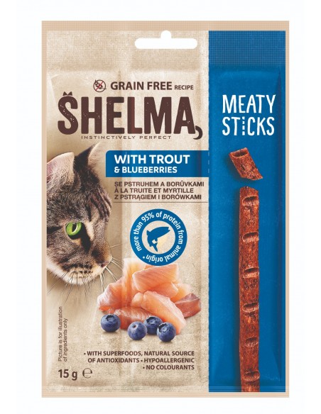 12x Smaczki dla kota  z pstrągiem i borówką Shelma 15g 8595606407268 2