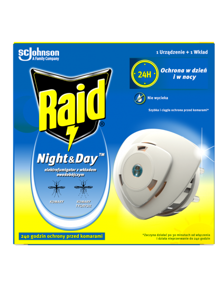 Elektrofumigator owadobójczy z wymiennym wkładem Raid Night & Day - Elektrofumigatory owadobójcze Elektrofumigator owadobójczy z wymiennym wkładem Raid Night & Day 5000204358667