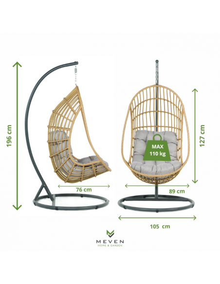 Beżowy fotel podwieszany ogrodowy JARDIN - Fotele podwieszane Beżowy fotel podwieszany ogrodowy JARDIN 5902490785014 11