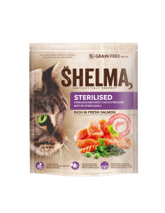Bezzbożowa sucha karma dla kotów sterylizowanych z łososiem Shelma 1,4 kg 8595606407039