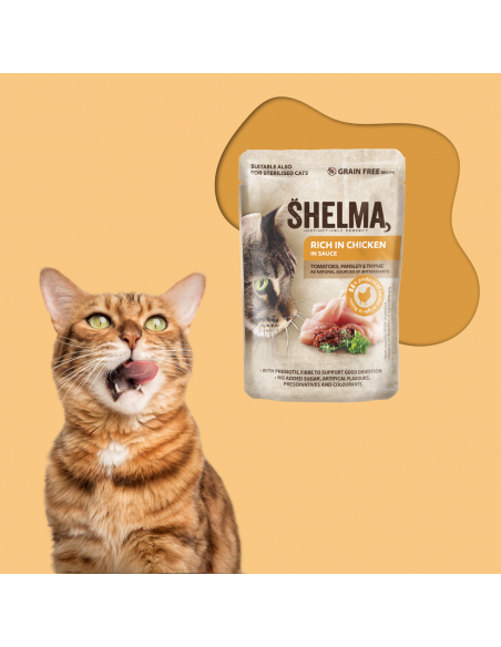 Bezzbożowa mokra karma dla kotów dorosłych z kurczakiem w sosie Shelma 85 g 8595606406704 2