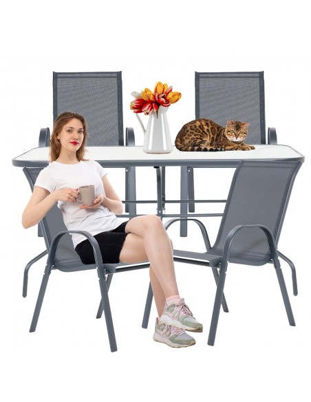 Stylowe meble ogrodowe dla 4 osób - stół obiadowy + 4x krzesło Meven 5905842532496