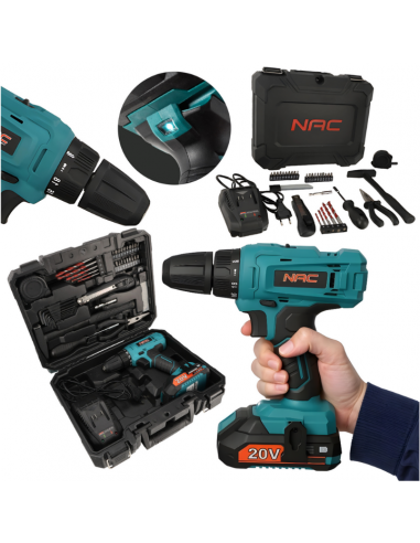 Wiertarko-wkrętarka akumulatorowa z zestawem narzędzi NAC CDB-1-LI-20V-TS 5905842520318 5