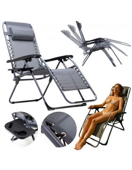 Składany leżak ogrodowy szary Zero Gravity Meven 5905842528949