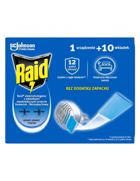 Elektrofumigator z bezzapachowymi wkładkami owadobójczymi (10 szt.) Raid 5000204289268