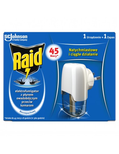 Skuteczny elektrofumigator z płynem owadobójczym przeciw komarom, wtyczka + wkład Raid 5000204161847
