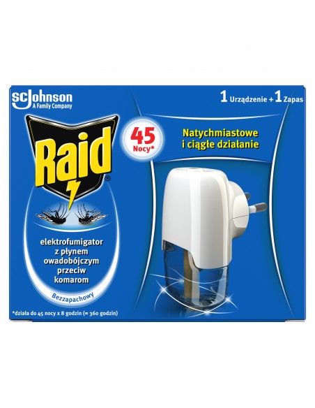 Skuteczny elektrofumigator z płynem owadobójczym przeciw komarom, wtyczka + wkład Raid 5000204161847