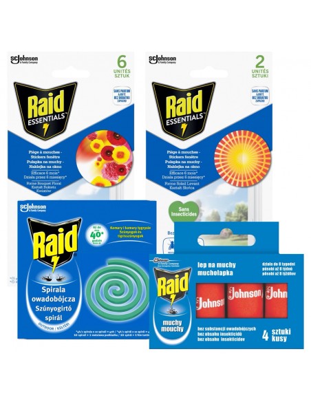 Duży zestaw Raid Spirala owadobójcza + Lep na muchy + Nalepki pułapki na okno 5905718981120