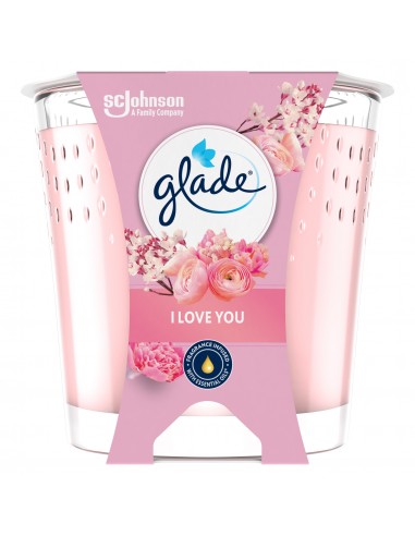 Różana świeca zapachowa z olejkami eterycznymi Glade I love you 112 g 5000204356984