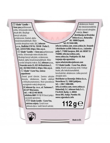 Różana świeca zapachowa z olejkami eterycznymi Glade I love you 112 g 5000204356984 2