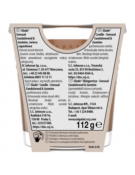 Jaśminowa świeca zapachowa Glade Sensual Sandalwood & Jasmine 112 g 5000204357349 2
