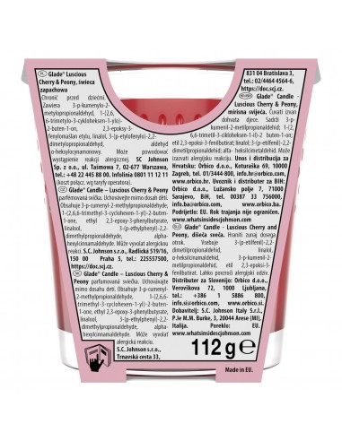 Owocowo-kwiatowa świeca zapachowa Glade Luscious Cherry & Peony 112 g 5000204356861 2