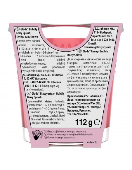 Świeca zapachowa o aromacie owoców leśnych Glade Bubbly Berry Splash 112 g 5000204356595 2