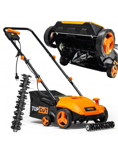 Mocny aerator-wertykulator elektryczny z koszem 30 L 1500 W 32 cm TOP CUT TC-AE1500-32 5905842525993