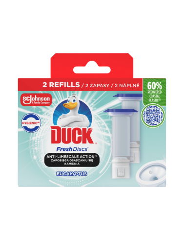 Podwójny zapas krążków żelowych do toalety o zapachu eukaliptusowym Duck Fresh Discs 5000204339017