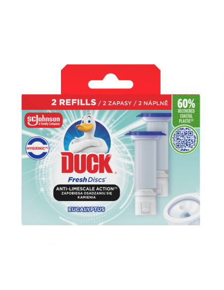 Podwójny zapas krążków żelowych do toalety o zapachu eukaliptusowym Duck Fresh Discs - Zawieszki i krążki do WC Podwójny zapas krążków żelowych do toalety o zapachu eukaliptusowym Duck Fresh Discs 5000204339017