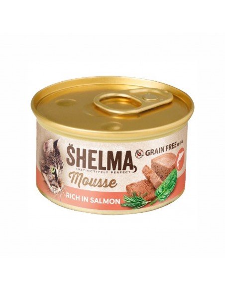 Bogaty w łososia ze szpinakiem i rozmarynem mus dla dorosłych kotów Shelma 85g 8595606410619