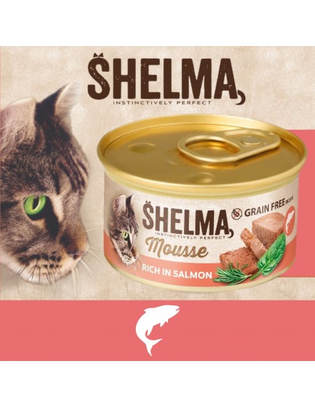 Bogaty w łososia ze szpinakiem i rozmarynem mus dla dorosłych kotów Shelma 85g 8595606410619 3