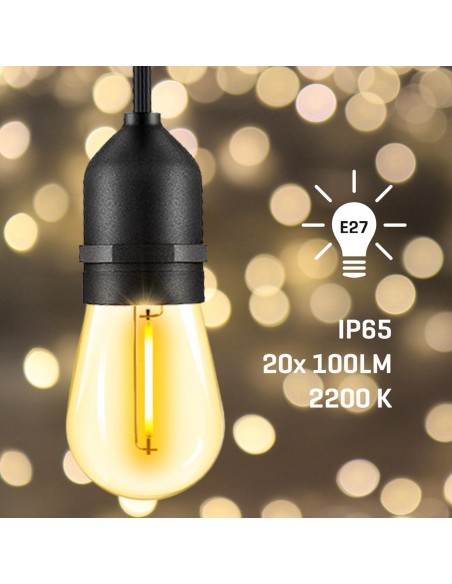 Girlanda ogrodowa świetlna o kolorze ciepłej bieli 20 m 20+2 żarówki Meven 5905842532311 12