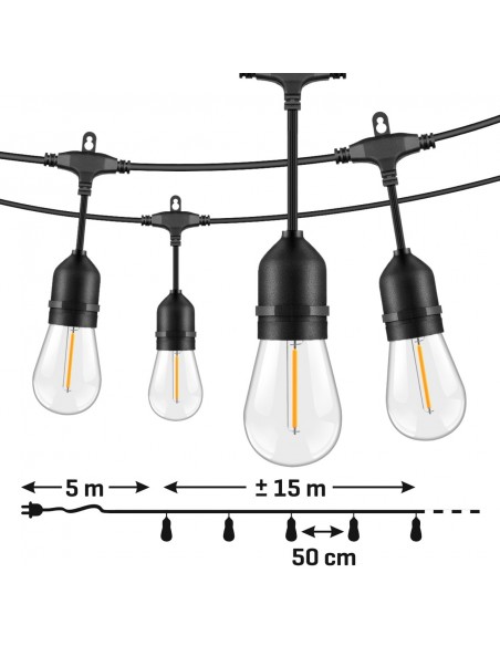 Girlanda ogrodowa świetlna o kolorze ciepłej bieli 15 m 30+2 żarówki Meven 5905842532335 4