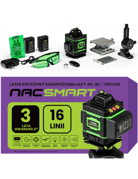 Laser krzyżowy, poziomica laserowa 4D 16 linii z akcesoriami NAC SMART 5905842528192