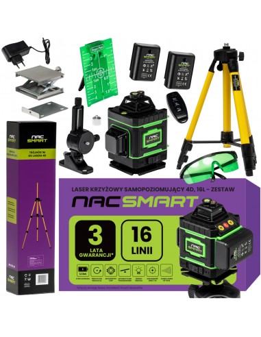 Zestaw NAC SMART: Poziomica laserowa 4D 16 linii z akcesoriami + Statyw, trójnóg 100 cm 5905842528192