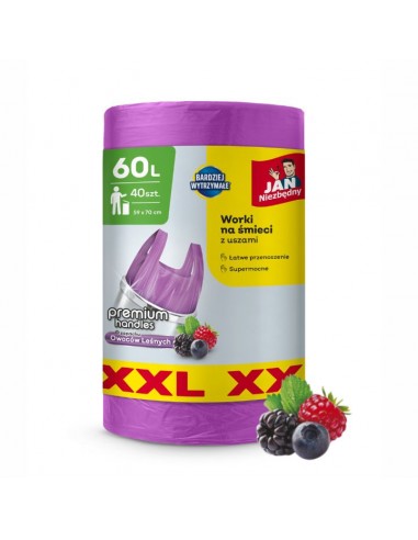Worki na śmieci 60L o zapachu owoców leśnych z uszami Jan Niezbędny 40 szt. 5201314198192
