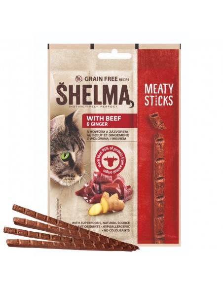 Mięsna przekąska dla kota Meaty Sticks z wołowiną i imbirem Shelma 15 g 8595606407251