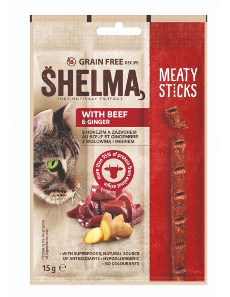 Mięsna przekąska dla kota Meaty Sticks z wołowiną i imbirem Shelma 15 g 8595606407251 3