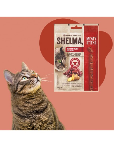 Mięsna przekąska dla kota Meaty Sticks z wołowiną i imbirem Shelma 15 g 8595606407251 6