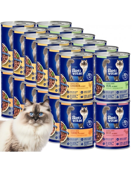 Zestaw mokra karma dla dorosłych kotów MIX SMAKÓW w sosie OptiVital 24x 415 g 5907467782553