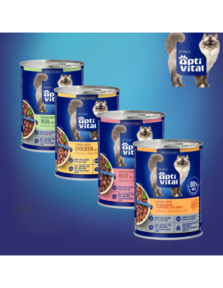 Zestaw mokra karma dla dorosłych kotów MIX SMAKÓW w sosie OptiVital 24x 415 g 5907467782553 2