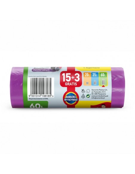 Worki na śmieci 60L o zapachu owoców leśnych z uszami Jan Niezbędny 15+3 szt. 5201314198185 2