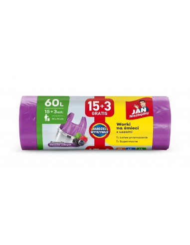 Worki na śmieci 60L o zapachu owoców leśnych z uszami Jan Niezbędny 15+3 szt. 5201314198185 4