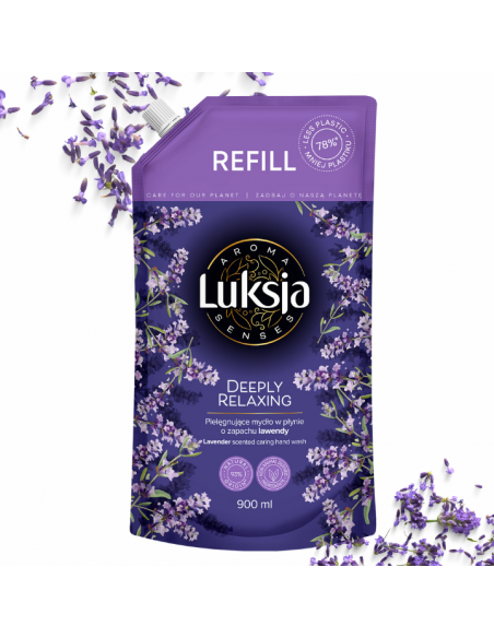 Pielęgnujące mydło w płynie o zapachu lawendy, zapas Luksja Aroma Senses Deeply Relaxing 900 ml 5900536360669