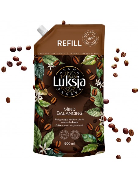 Pielęgnujące mydło w płynie o zapachu kawy, zapas Luksja Aroma Senses Mind Balancing 900 ml 5900536360683