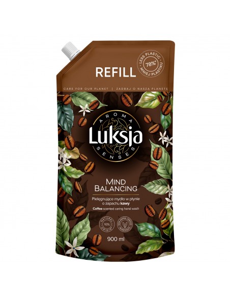 Pielęgnujące mydło w płynie o zapachu kawy, zapas Luksja Aroma Senses Mind Balancing 900 ml 5900536360683 4