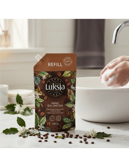 Pielęgnujące mydło w płynie o zapachu kawy, zapas Luksja Aroma Senses Mind Balancing 900 ml 5900536360683 5