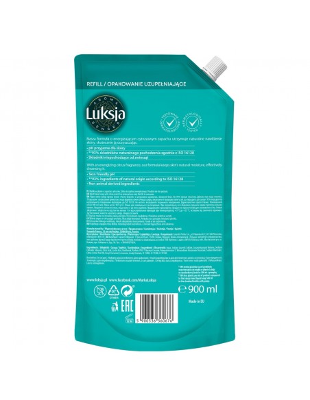 Pielęgnujące mydło w płynie o zapachu cytrusów, zapas Luksja Aroma Senses Purely Energizing 900 ml 5900536360676 2