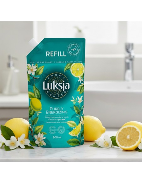 Pielęgnujące mydło w płynie o zapachu cytrusów, zapas Luksja Aroma Senses Purely Energizing 900 ml 5900536360676 5
