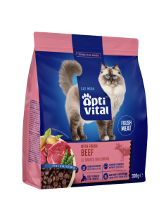 Sucha karma dla dorosłych kotów ze świeżą wołowiną OptiVital 300 g 5906764001732