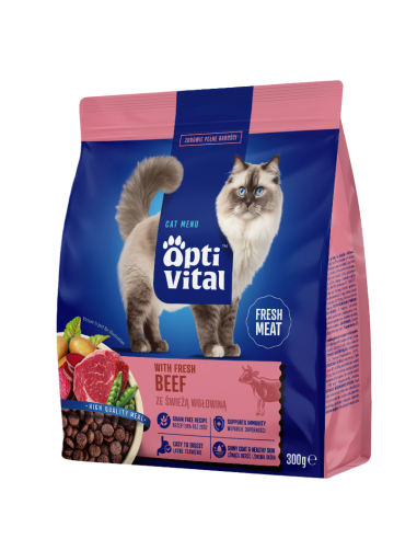 Sucha karma dla dorosłych kotów ze świeżą wołowiną OptiVital 300 g 5906764001732 2
