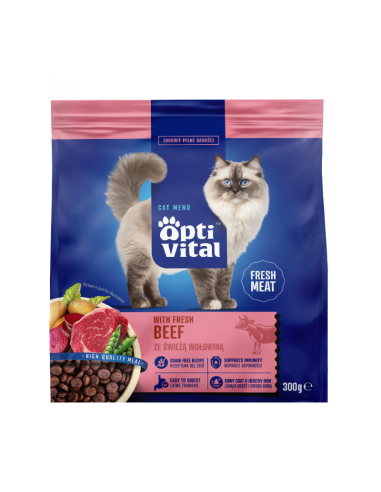 Sucha karma dla dorosłych kotów ze świeżą wołowiną OptiVital 300 g 5906764001732 3