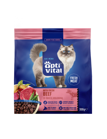 Sucha karma dla dorosłych kotów ze świeżą wołowiną OptiVital 300 g 5906764001732 3