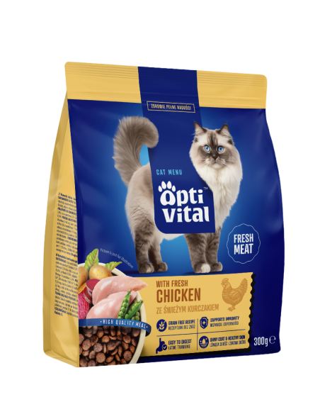 Sucha karma dla dorosłych kotów ze świeżym kurczakiem OptiVital 300 g 5906764001756