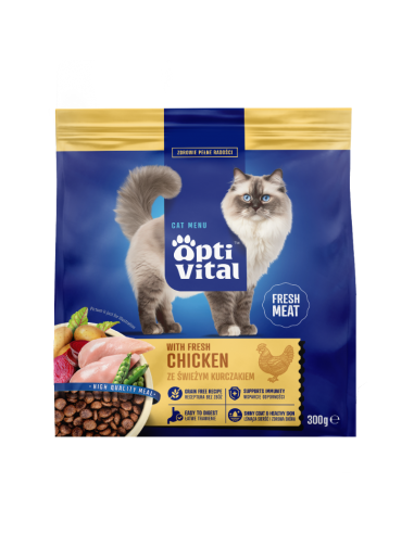 Sucha karma dla dorosłych kotów ze świeżym kurczakiem OptiVital 300 g 5906764001756 3