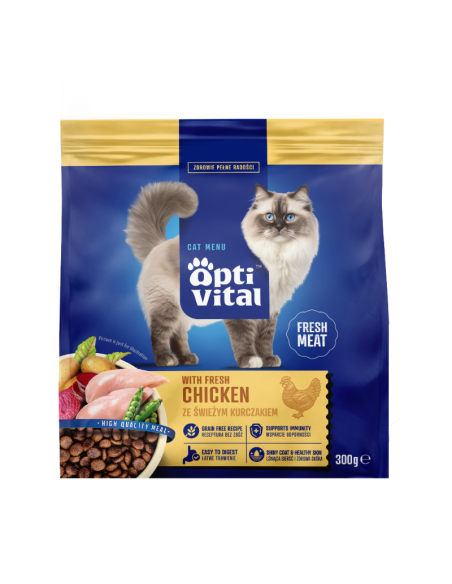 Sucha karma dla dorosłych kotów ze świeżym kurczakiem OptiVital 300 g 5906764001756 3