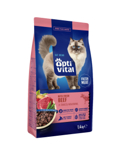 Sucha karma dla dorosłych kotów ze świeżą wołowiną OptiVital 1,4 kg 5906764001770