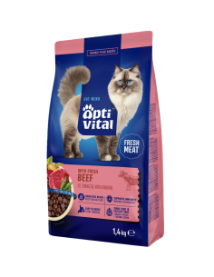 Sucha karma dla dorosłych kotów ze świeżą wołowiną OptiVital 1,4 kg 5906764001770 2