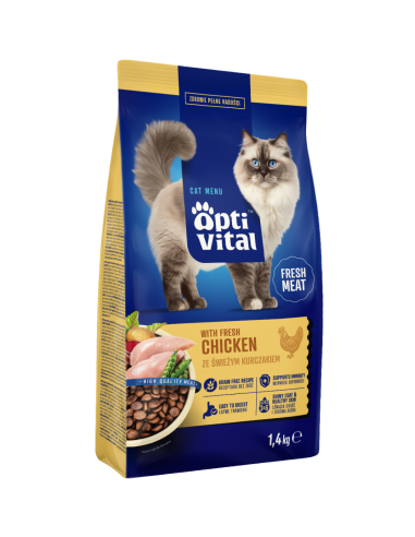 Sucha karma dla dorosłych kotów ze świeżym kurczakiem OptiVital 1,4 kg 5906764001794